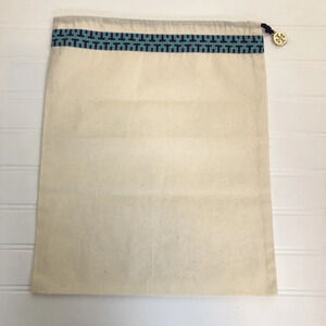 Tory Burch Beige Dust Bag 100% Cotton Drawstring Gold Tone Logo Charm 11.5”x 14”